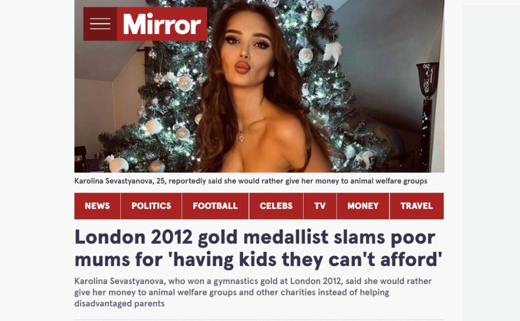 Текст про Каролину Севастьянову в Daily Mirror