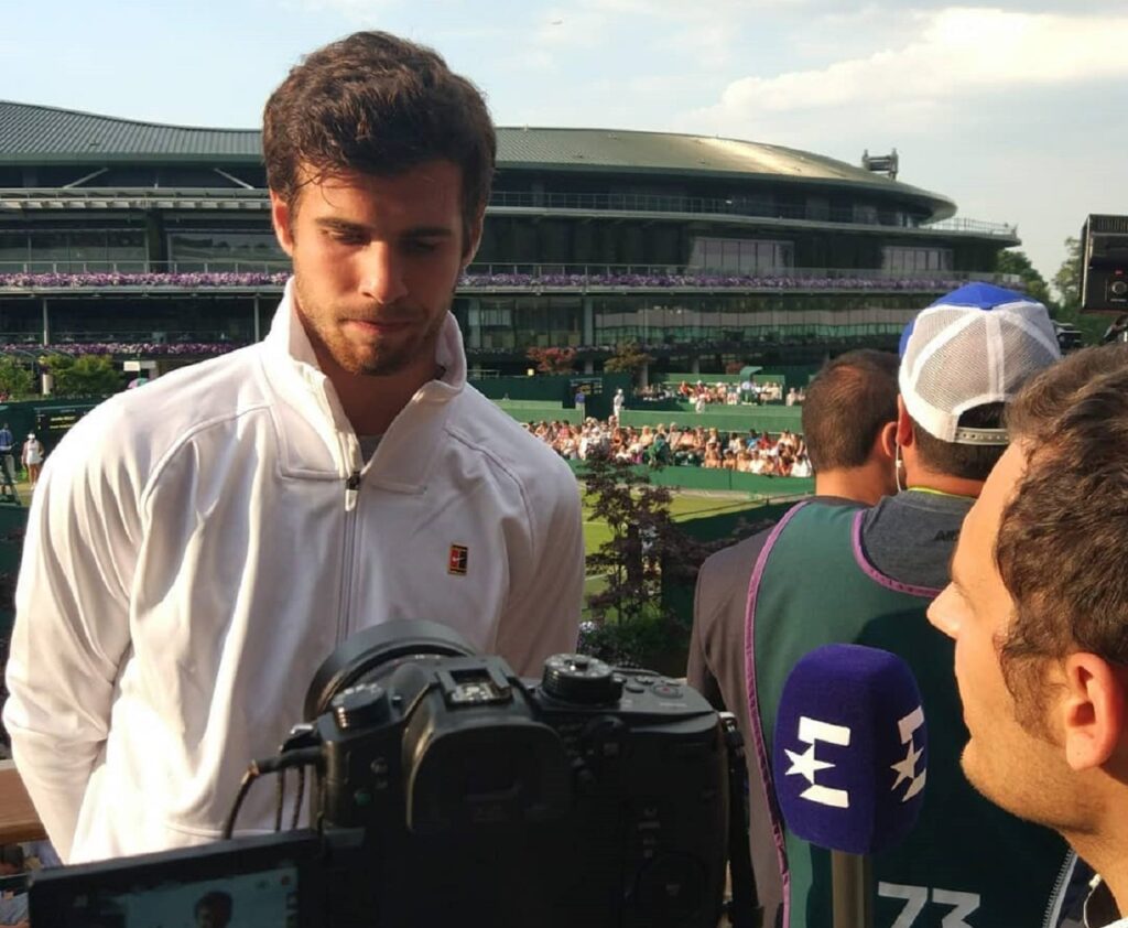 Максим Янчевский берет интервью у Карена Хачанова для Eurosport Россия